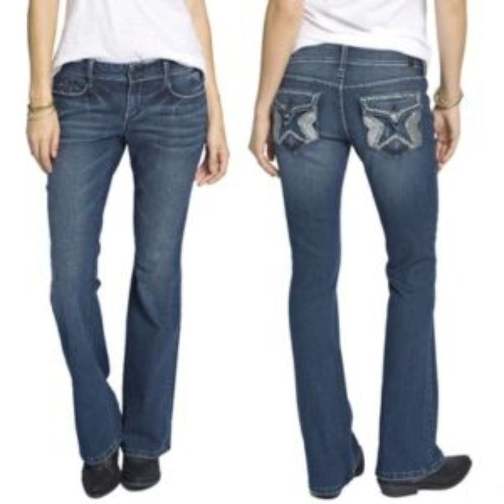 People's Liberation Sequin Tab Flap Boot Cut Jeans